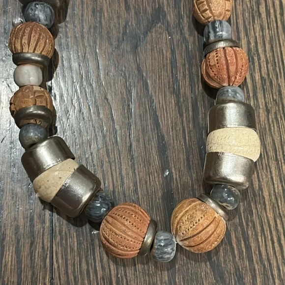 Unique Heavily Beaded, Wood & Metal Necklace - Picture 6 of 12